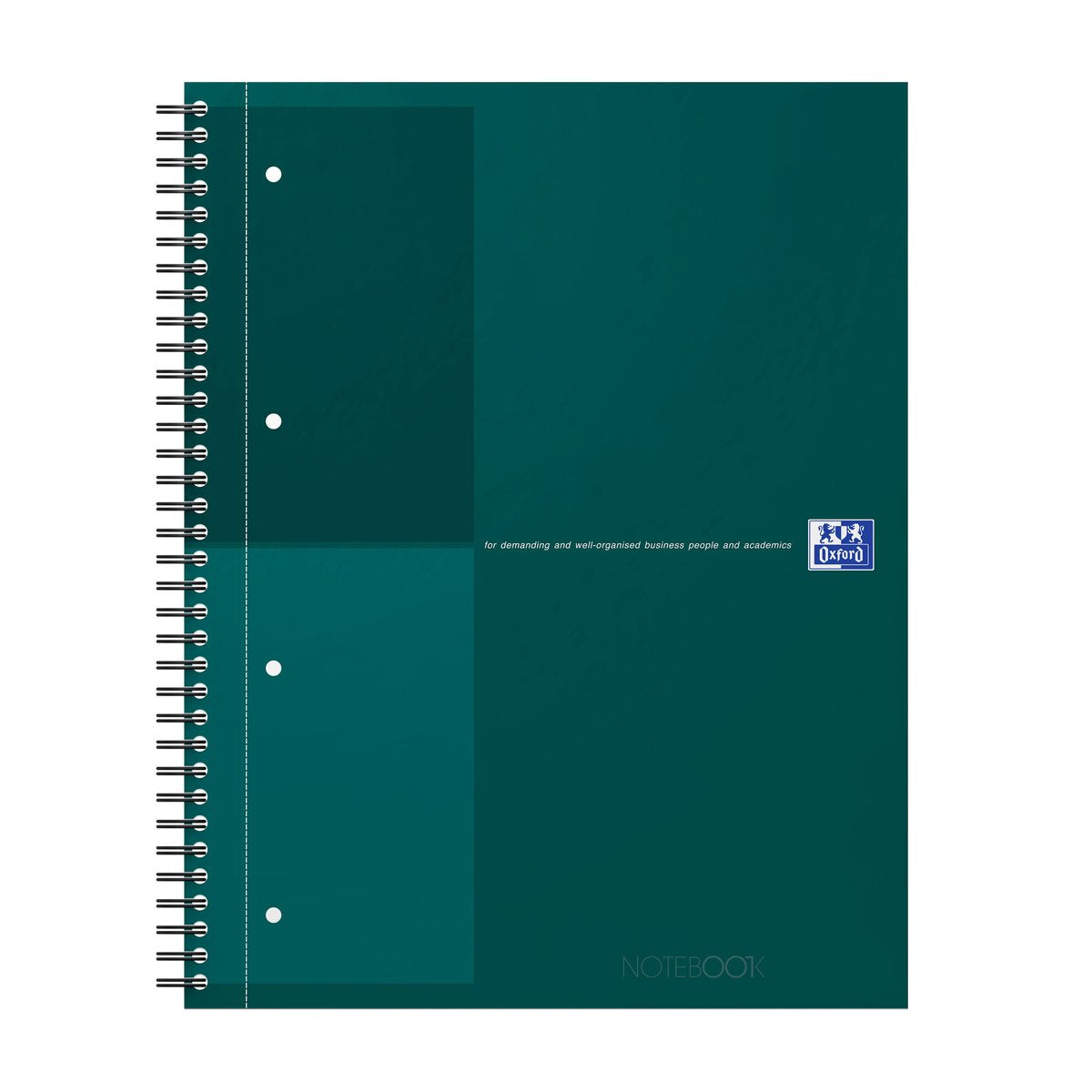 Internationales Oxford-Notizbuch, A4+, liniert, 4 Löcher, 80 Blatt, stabiler Kartoneinband, 30 Jahre grün