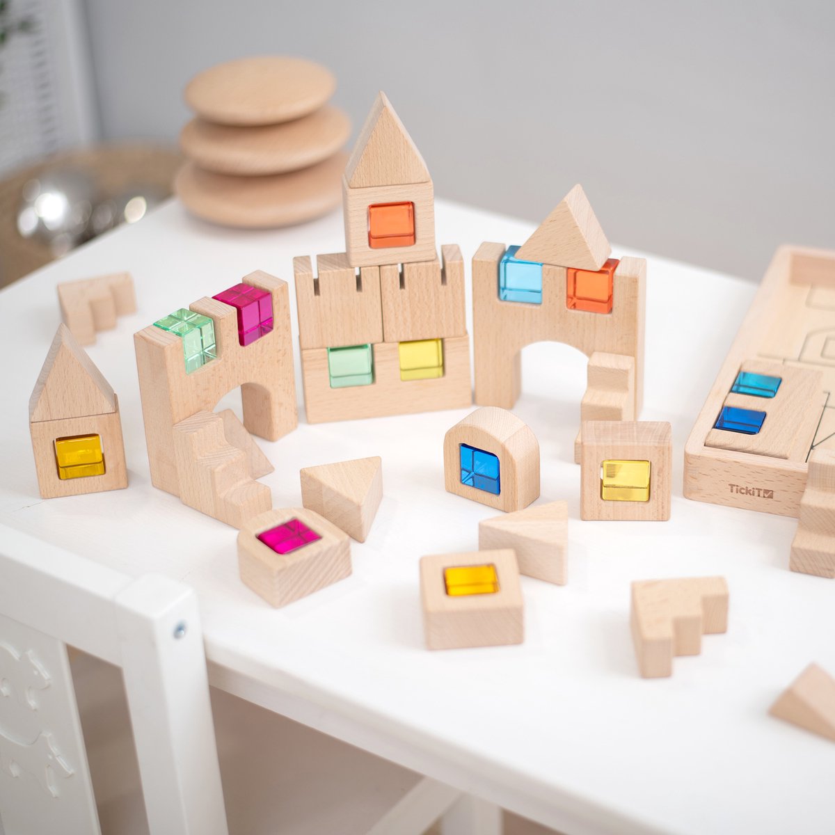 Tickit® Holzbau-Edelsteinblöcke Super-Set – 82 Stück + Tablett