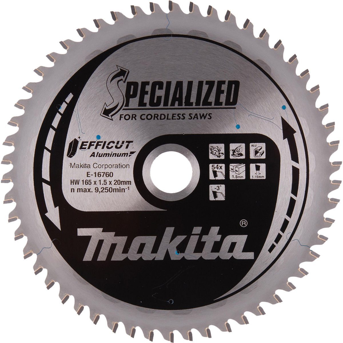 Makita-Zubehör e-16760 | Kapp- und Kreissägeblatt | Aluminium | effizient | 165x20mm | 54t - e-16760