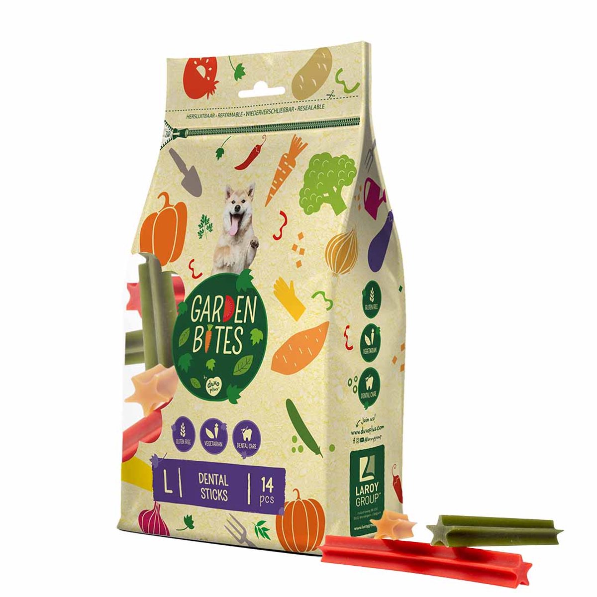 Garden Bites duvoplus – Zahnsticks Hundesnacks – Hundeleckerlis – vegetarisch glutenfrei – groß 14 Stück