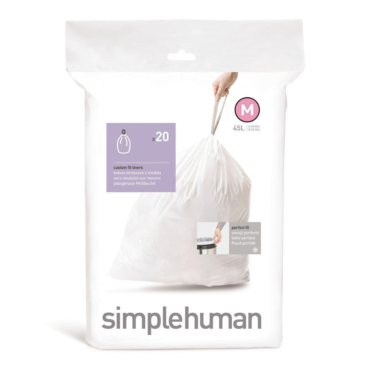 Simplehuman Code M Abfallbeutel – 45 Liter – 20 Stück – mit Kordelzug – weiß