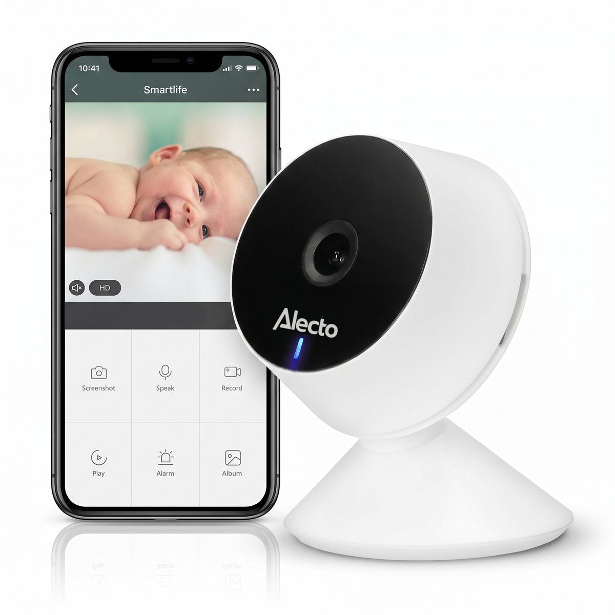 Alecto WiFi-Babyphone mit Kamera und App – Full HD – Benachrichtigung über Bewegung und Ton – smartbaby5 – Weiß