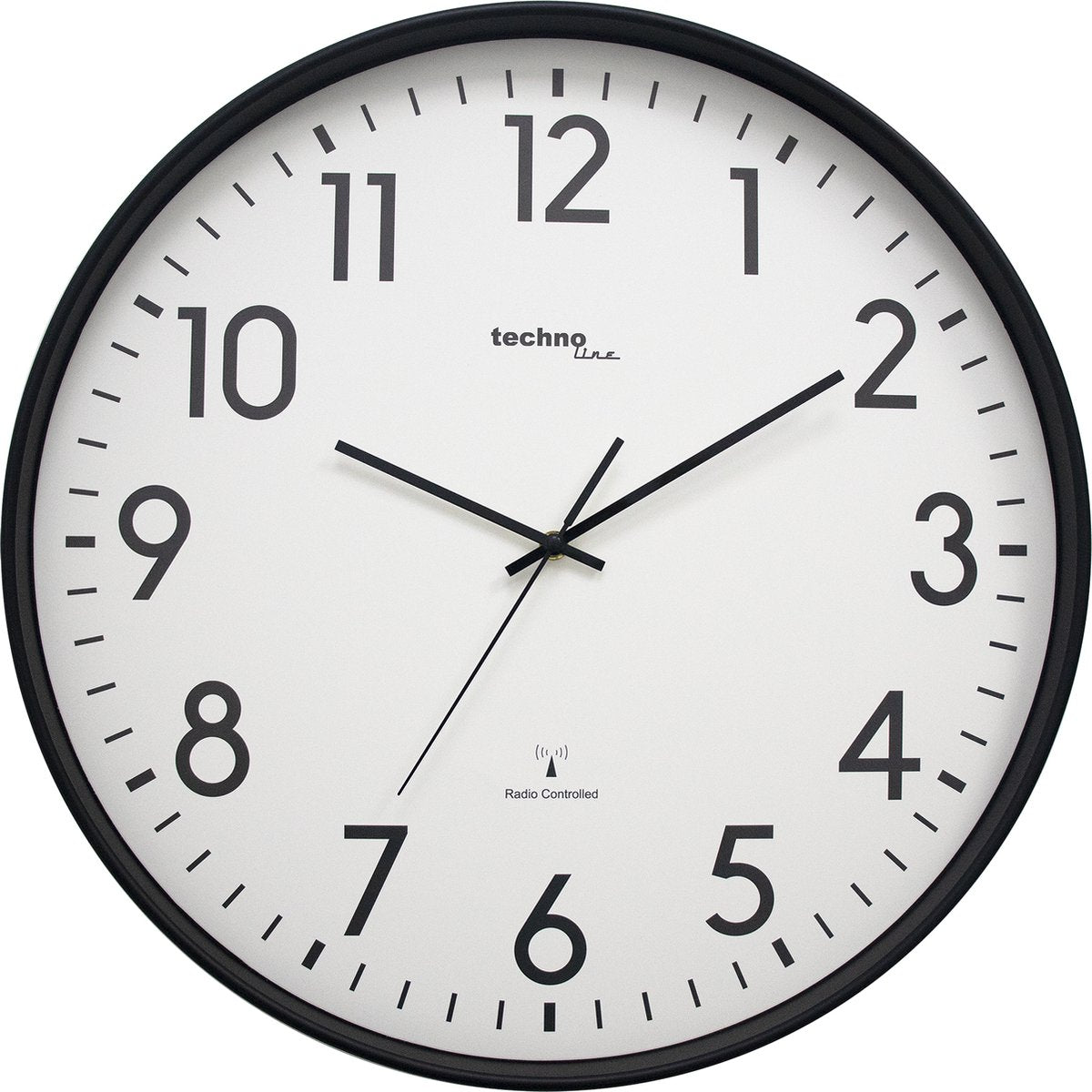 Technoline wt 8998 – Wanduhr – analog – rund – Kunststoffrahmen – funkgesteuerte Zeitanzeige – Zahlen – Schwarz – Weiß – ∅ 50,5 cm