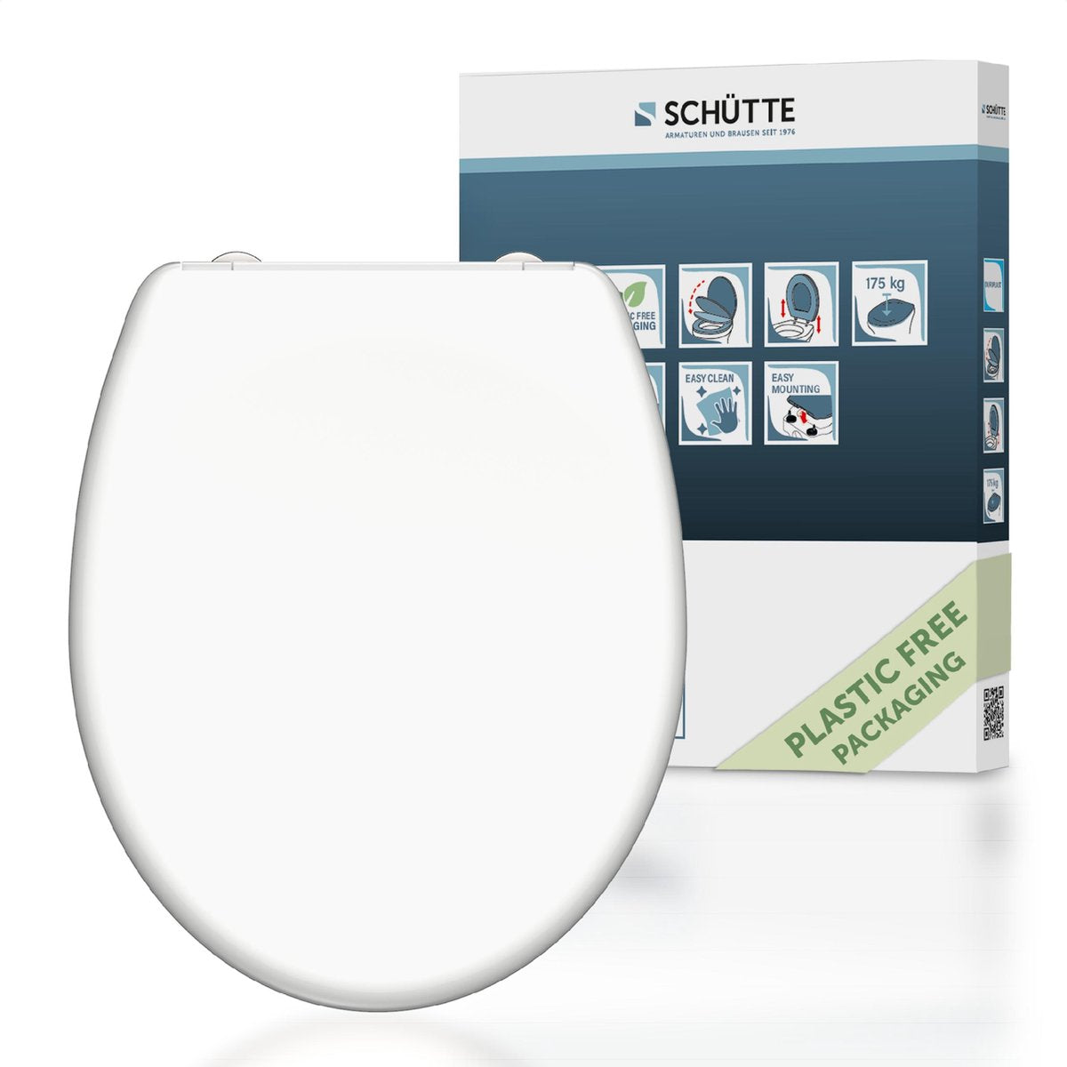 Schütte WC-Sitz 82300 weiß – Duroplast – Absenkautomatik – klickbar – Edelstahlscharniere – Belastbarkeit bis 175 kg – lackiert – weiß