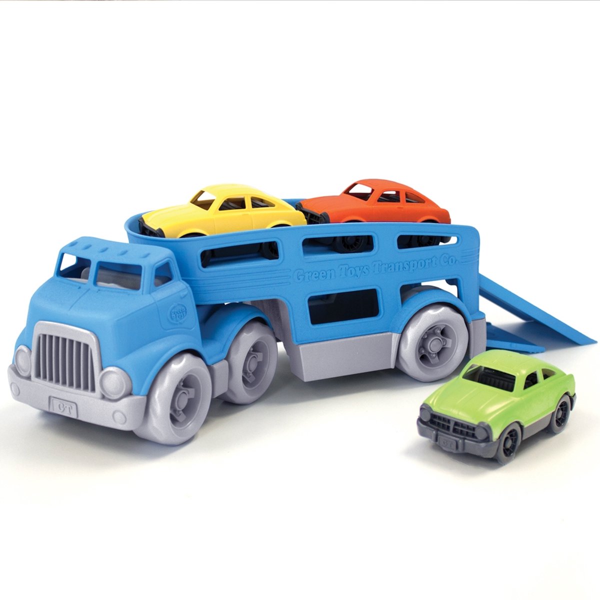 Grüner Spielzeug-Autotransporter