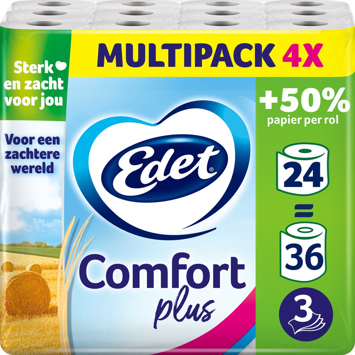 Edet Comfort Plus Toilettenpapier - 3-lagig - 24 Maxirollen = 36 Rollen