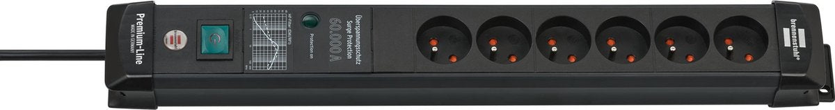 Brennerstuhl premium-line 60.000a Verlängerungskabel mit Überspannungsschutz 6-fach schwarz 3m h05vv-f 3g1,5 - 1951164400