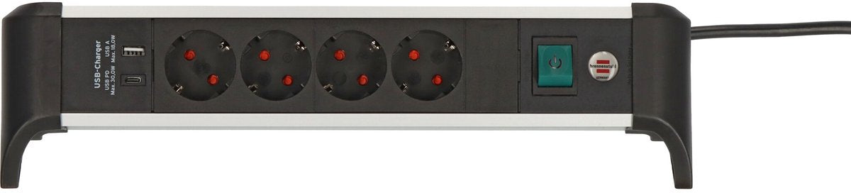 Brennerstuhl Alu-Office-Line Steckdosenleiste mit USB Power Delivery USB-Ladefunktion 4-fach 1,8 m H05VV-F 3G1,5 – 1391040420