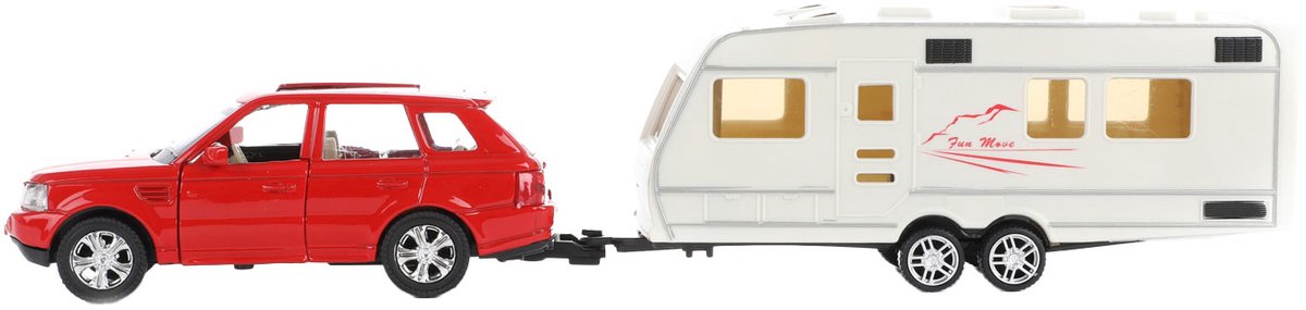 Metalworld Rückziehauto mit Wohnwagen – 1:48