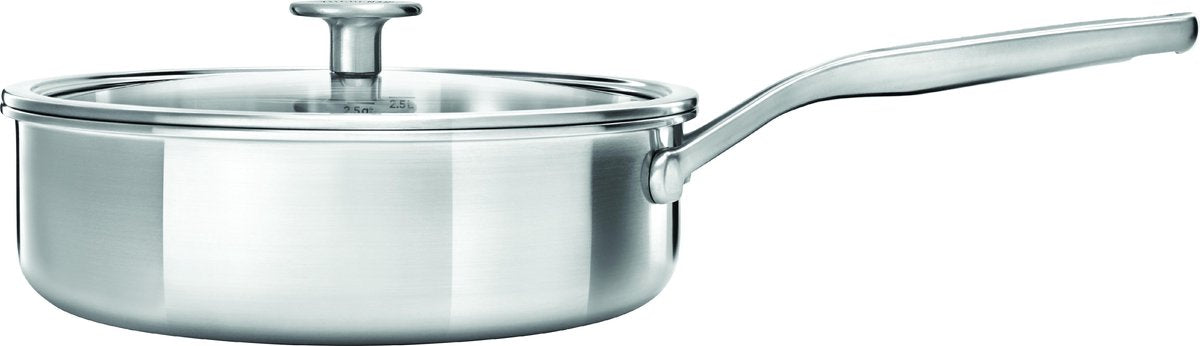 Mehrschichtige Bratpfanne aus Edelstahl von Kitchenaid – ø 24 cm, 3,1 l – mit Glasdeckel – Induktion – PFAS-frei
