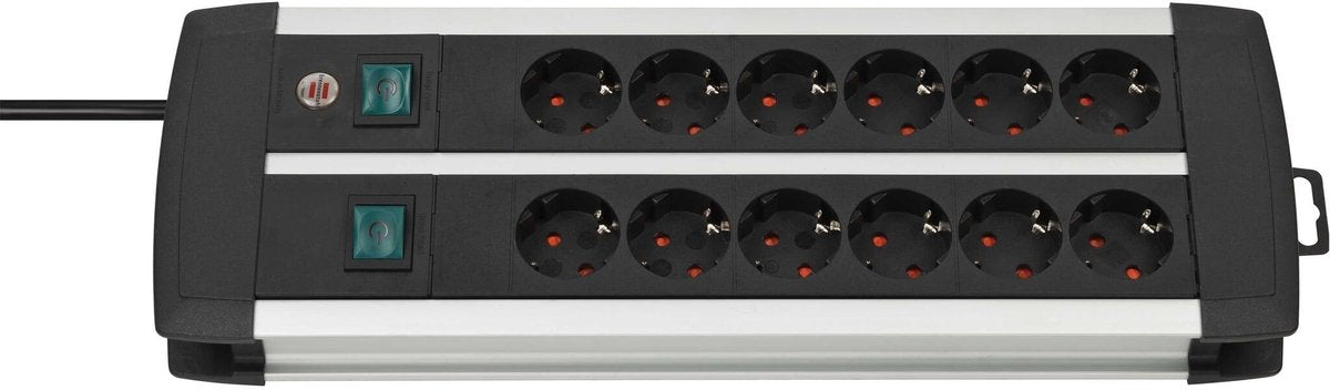 Brennerstuhl Premium-Alu-Line-Technik-Steckdosenleiste 12-fach Duo Schwarz 3m H05VV-F 3G1,5 Die Steckdosen sind SCH - 1391000912