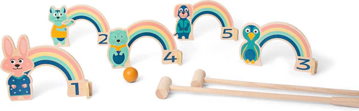 Bs Toys Regenbogen-Krocket-Spielset für Kinder – Kinderspielzeug ab 3 Jahren – Outdoor-Spielzeug – 9-teilig