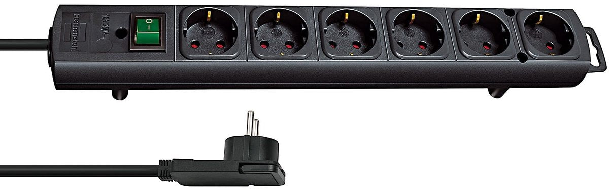 Brennerstuhl Comfort-Line Plus, 6-fach Steckdosenleiste (schwarz, mit Flachstecker, 2m h05vv-f 3g1,5)