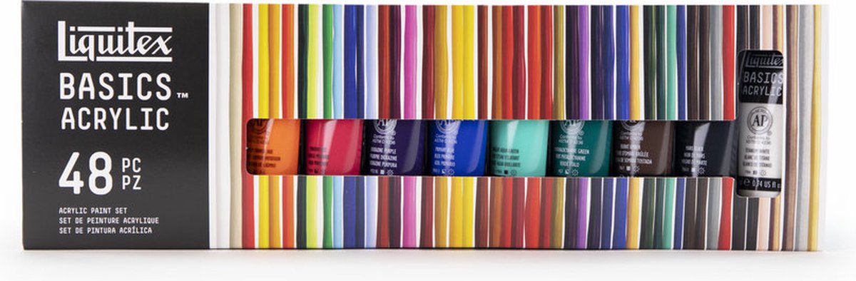 Liquitex 3699395 basics acrylverf set – 48 x 22 ml tubes | kunstenaars acrylverf | middelmatige viscositeit | lichtechte kleuren voor schilderen, canvas hobby