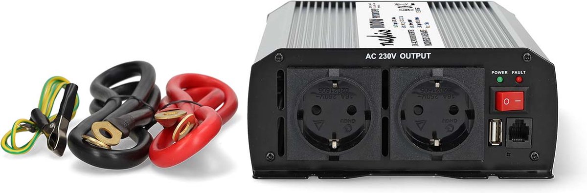 Nedis Auto-Wechselrichter 1000 W – 12 V 230 V – 2 x Steckdose, 1 x USB-Ladeanschluss – modifizierte Sinuswelle – Spannungswandler