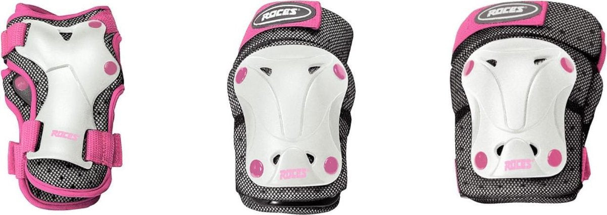 Roces – belüfteter Schlittschuhschutz 3er-Pack – Kinderschutz – weiß rosa – Größe M