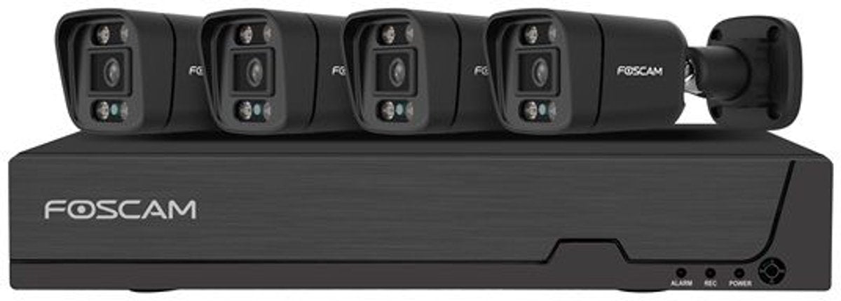 Foscam fna108e-b4-2t-b Kit Sicherheitskamera-Set – 4 Kameras – PoE – 2 TB Speicher – Farb-Nachtsicht 20 m – 8 MP – Schwarz