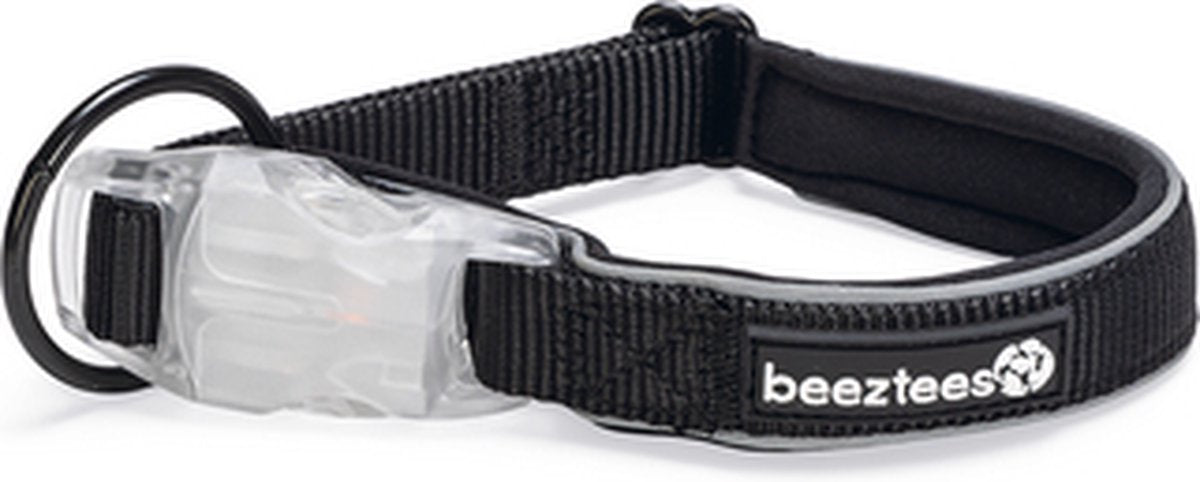 Beeztees safety gear parinca - hondenhalsband - led - nylon - zwart - 35-40x2 cm