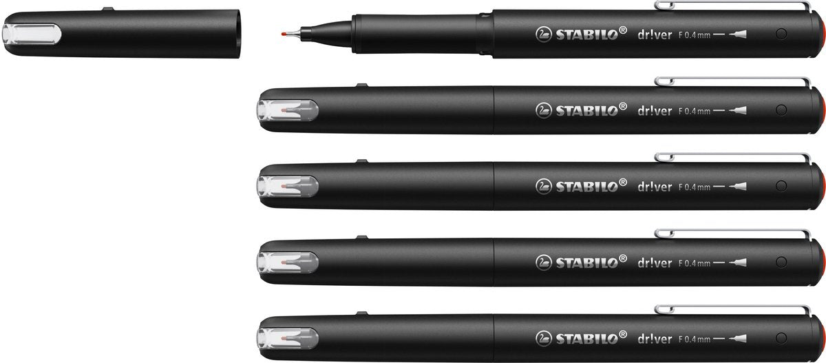 Stabilo dr!ver - Premium Fineliner - 0,4 mm - Rot - Box mit 5 Stück