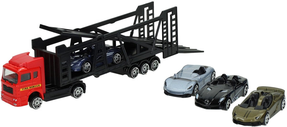 Transporter aus Druckguss mit 4 Metallwagen