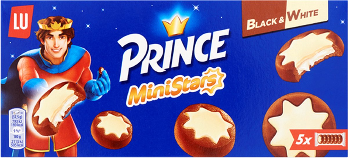 Lu Prince Ministars Kekse schwarz weiß 16 x 187g (5 x 37,4g) – Keks – Kekse für unterwegs – Kekse für die Arbeit – weiße Schokoladenfüllung – Verpackung zum Mitnehmen