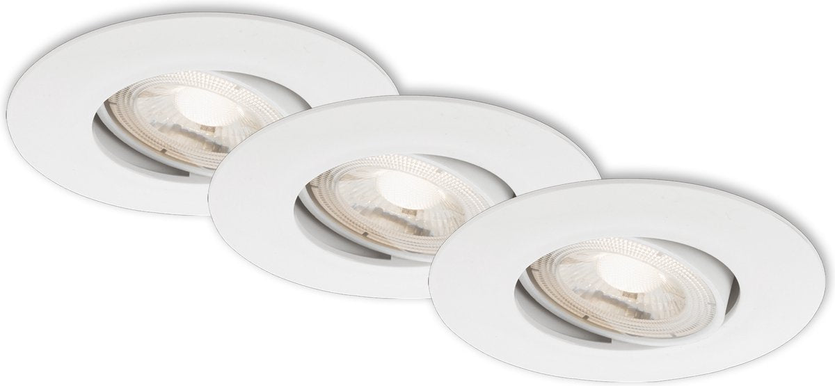Briloner kulana – Einbaustrahler 3er-Set – dimmbar – drehbare Einbauleuchten – 3 x LED 5 W 460 lm – Lichtfarbe: Warmweiß – Einbautiefe: 30 mm – Einbaumaße: 68 mm – Produkt: ø90 mm – Weiß