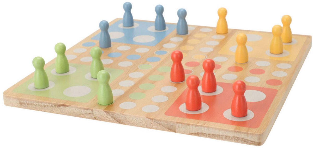 Holzbrettspiel Ludo im Baumwollbeutel