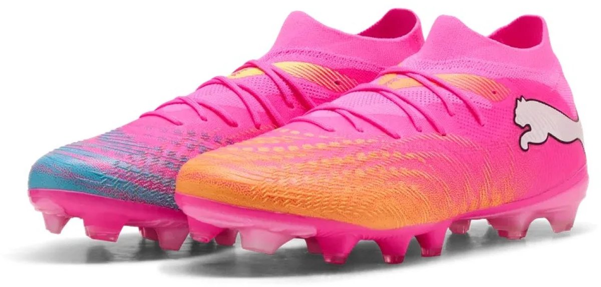 Puma Future 9 Match FG AG Unisex-Sportschuhe – Poison Pink-Sun Stream-Bright Aqua-White