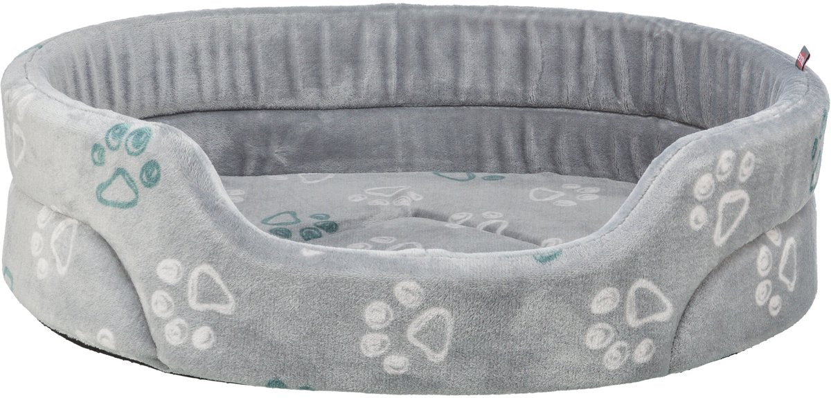 Trixie Hundebett – ovaler hellgrauer Plüsch – 45 x 35 cm mit beweglichem Kissen und rutschfester Unterseite