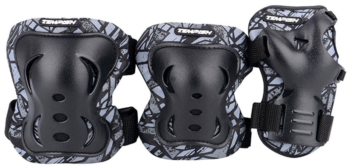 Tempish Skate-Schutzset für Erwachsene – Knie-, Ellbogen- und Handgelenkschützer – Schwarz – Größe S