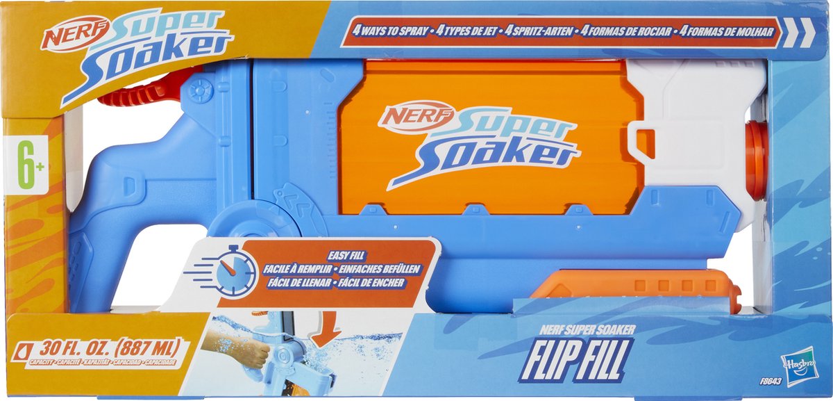 Nerf Super Soaker Flip Fill Wasserblaster, 4 Sprüharten, schnelles Befüllen, 887 ml Reservoir, Wasserspielzeug