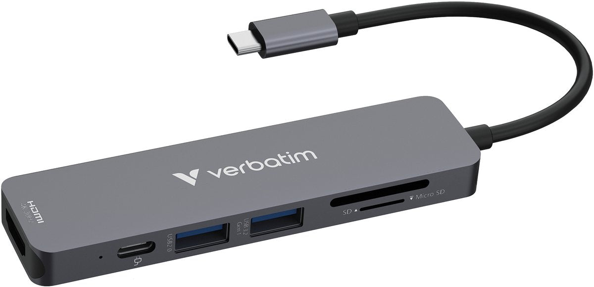 Verbatim Multi-Port-Essentials – USB-C-Hub – USB-A 3.0 – USB 2.0 – HDMI – SD microSD