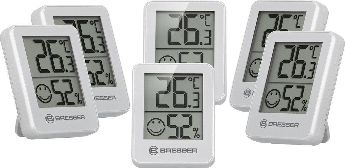 Bresser Thermo- und Hygrometer - 6er-Set - Weiß - Temperatur und Luftfeuchtigkeit