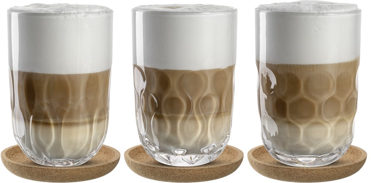Leonardo gocce latte macchiato glas 390ml met onderzetter - set 3