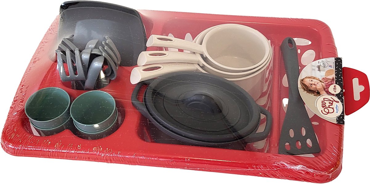 Ecoiffier 100 % Chef Geschirrspülständer mit Ess-Set, 23-tlg.