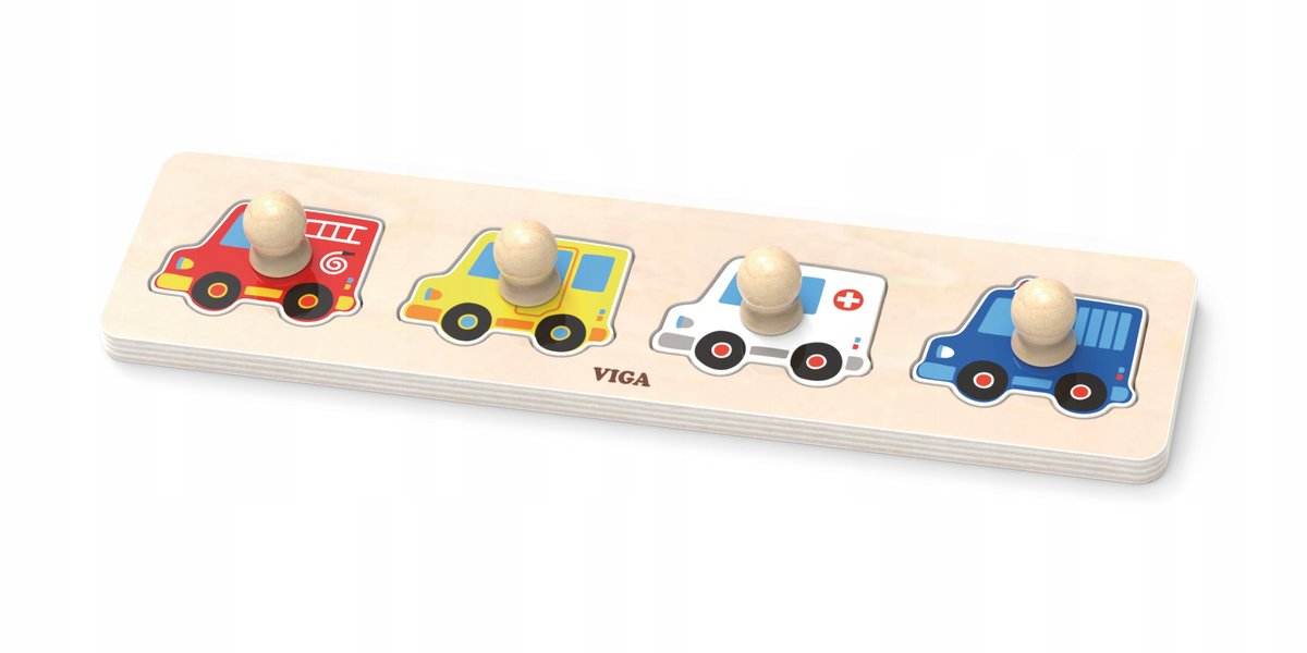 Viga houten puzzel met knopjes - auto's (12m+)