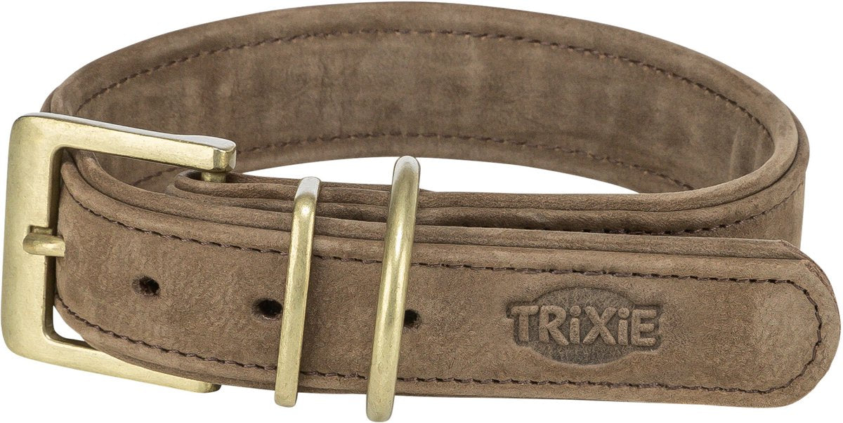Trixie Hundehalsband - Nubukleder braun S-M 31-37x3 cm - doppelt gefüttert mit D-Ring