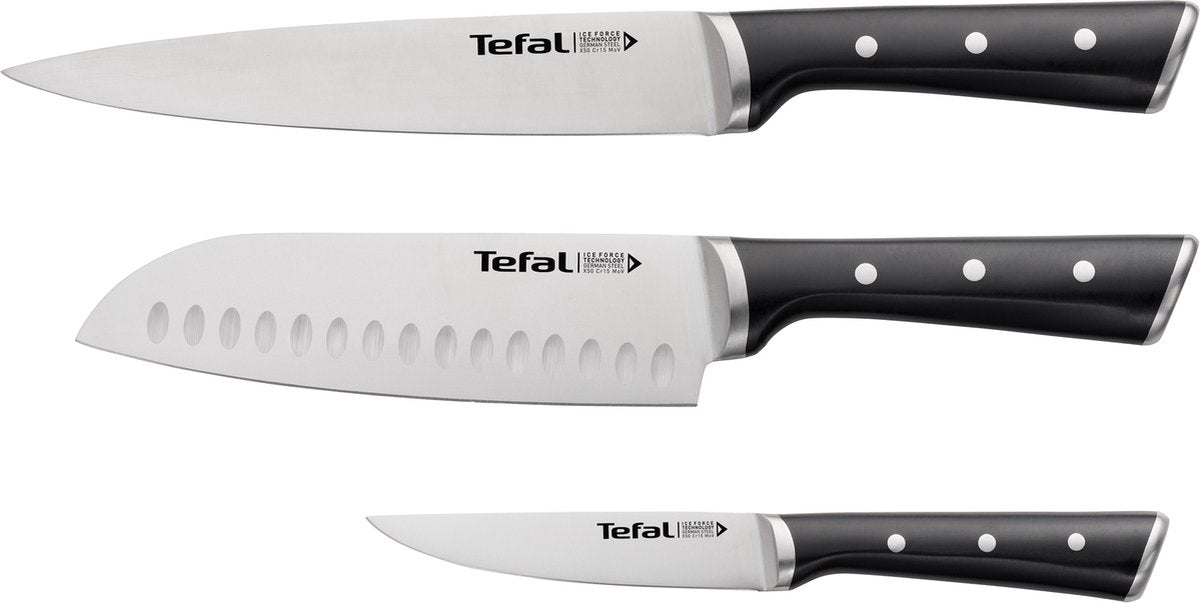 Tefal Ice Force Messerset – 3-teilig – Tranchiermesser 20 cm – Santokumesser 18 cm – Universalmesser 11 cm – Edelstahl
