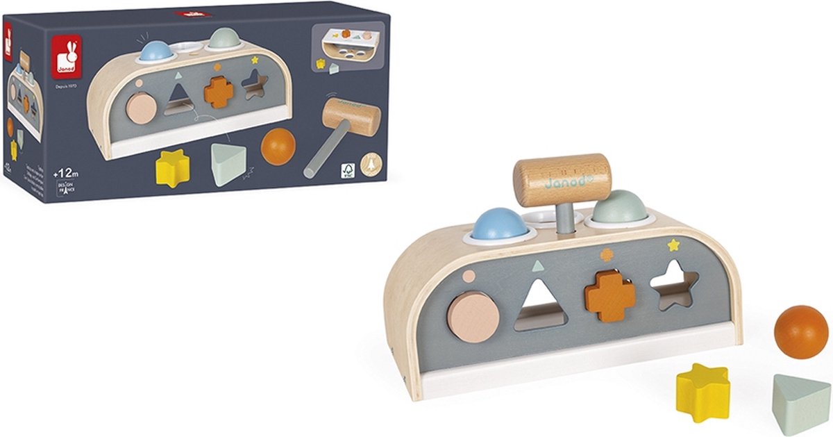 Janod Sweet Cocoon – Tap-Tap-Hammerbank und Formensortierer – Beweglichkeitsspielzeug für stundenlangen Spaß! - geeignet ab 1 Jahr