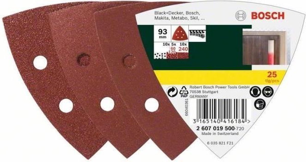 Bosch 25-teiliges Schleifblatt-Set für Deltaschleifer – Körnung 60; 120; 240