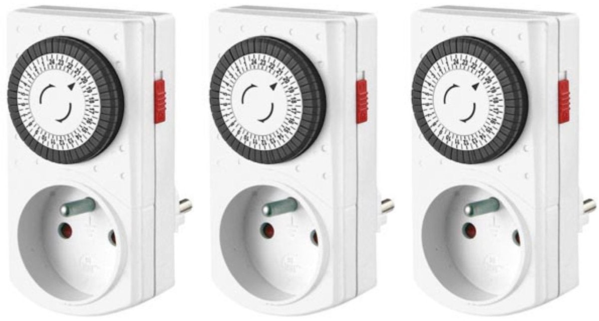 Perel-Set mit 3 Mini-24-Stunden-Timern, mechanisch, 230 V, 16 A, 3680 W, französischer Stecker (E305DM), weiß