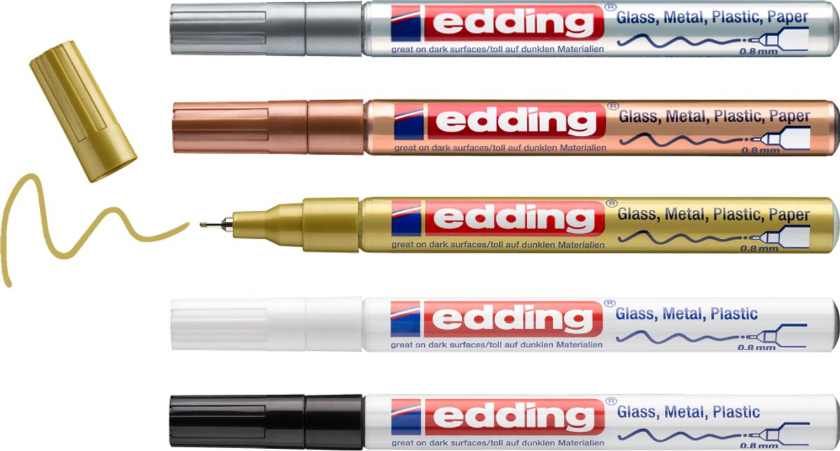 Edding 780 5 s Glanzlackmarker metallic sortiertes Set – runde Spitze – 0,8 mm – Set à 5 Stück