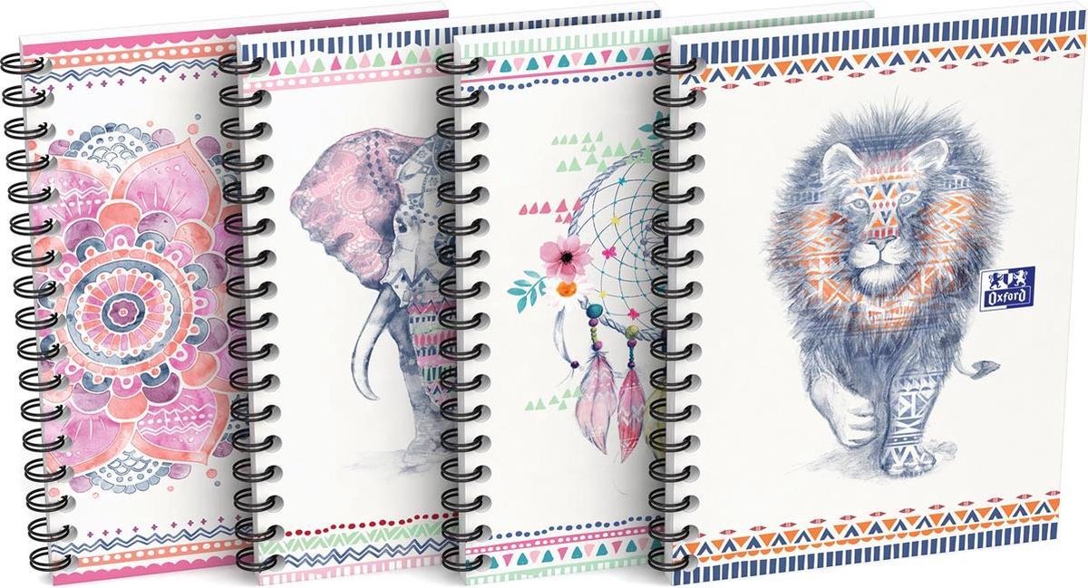 Oxford Boho Spirit Spiralblock, ft A6, 50 Seiten, kariert 5 mm, verschiedene Farben