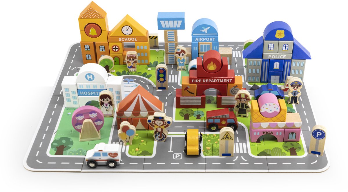 Vigatoys viga Toys® Holzset Stadtbausteine Brettfiguren