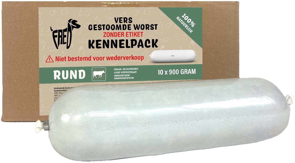 Freds - Hundefutter - gedämpftes Frischfleisch - Wurst - Zwingerpackung - Rind weizen- und glutenfrei - 10x900 gr