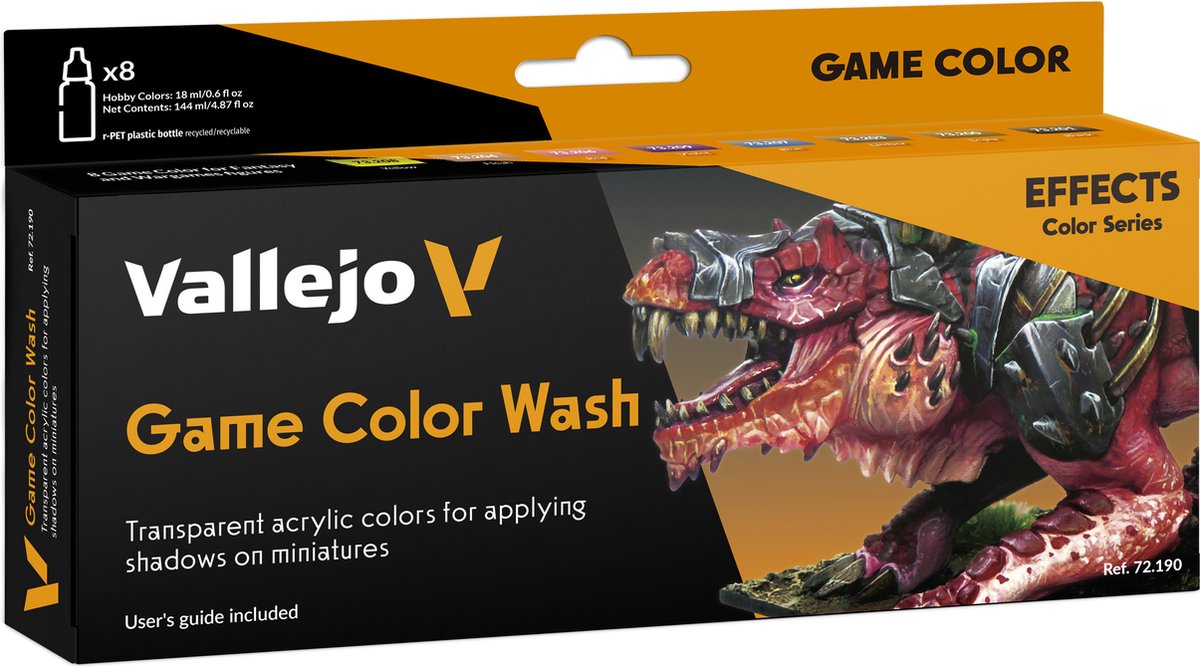 Vallejo Hobby Paint Acrylfarbe – 72190 Waschungen für Fantasy und Wargames – Spielfarbe – Acryl-Set – 8x Farbset – 8x 18 ml