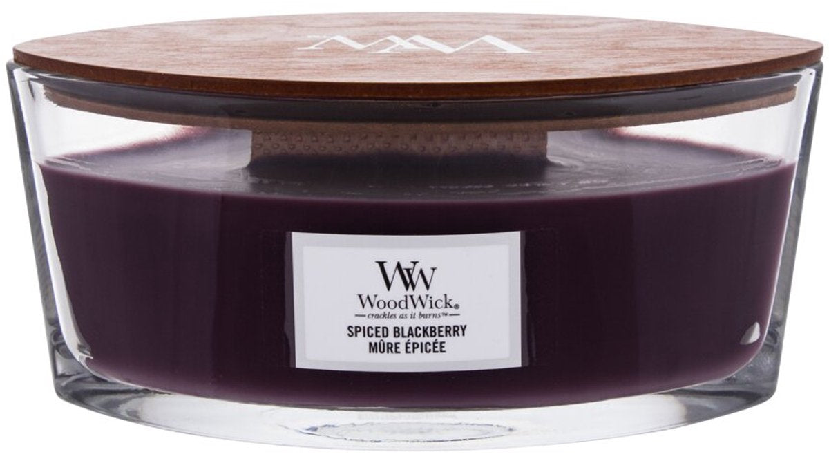 Woodwick Heartwick Flame Ellipse Duftkerze – Gewürzte Brombeere – 50 Brennstunden