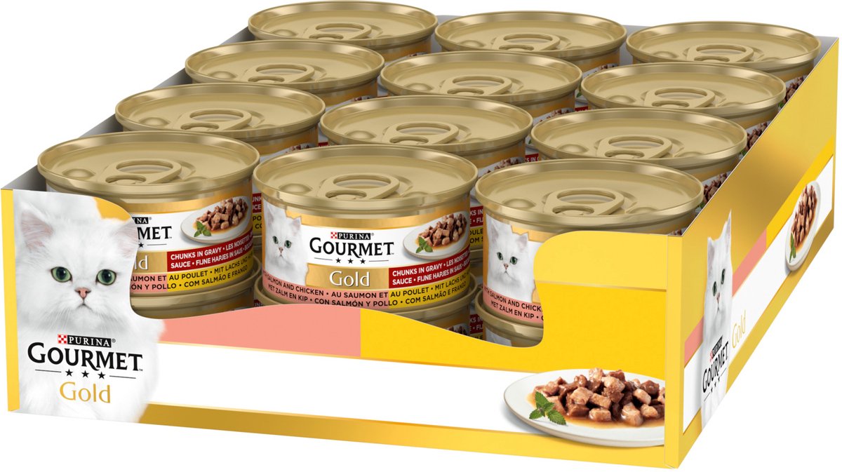Gourmet Gold Fine Snacks – Katzenfutter Nassfutter – Lachs Huhn – 24 x 85 g