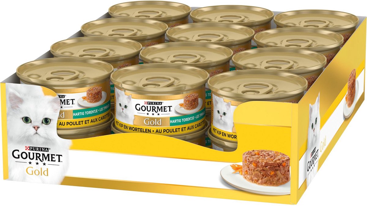 Gourmet Gold Bohnenkrautturm – 24 x 85 g – Hühnerkarotte – Nassfutter für Katzen