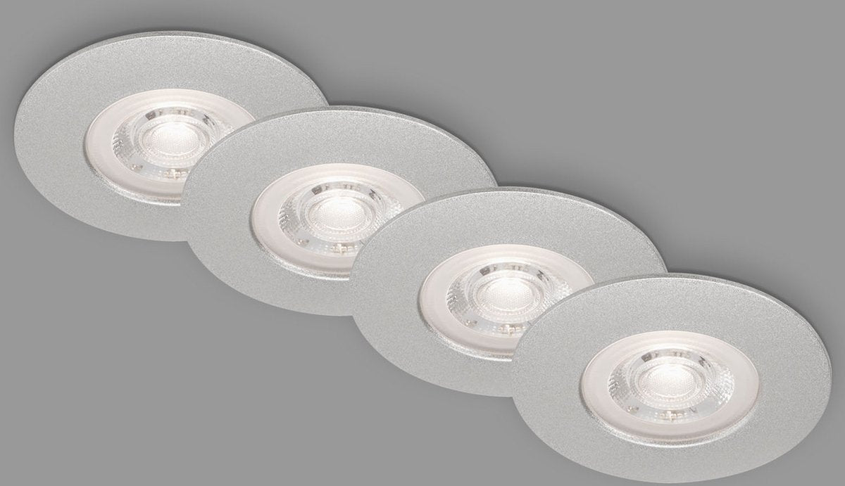Briloner Kulana – Set mit 4 LED-Einbaustrahlern – Badezimmerbeleuchtung – ø9 cm – IP44 – 4,9 W – 480 lm – 3.000 K – Chrom
